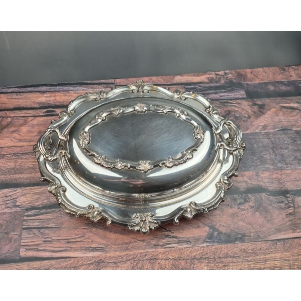 Vtg Poole Bristol Silverplate Covered Dish 134 w/ Glass Insert 12x9.5"‎ MCM Lux
